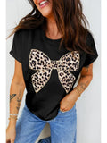 Leopard Bow Embroidered Cotton T Shirt