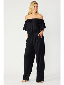 SOLID OFF SHOULDER JUMPSUIT