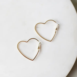 Heart Hoop Earrings Gold 2"