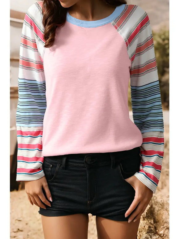 Fashion-W Striped Colorblock Long Sleeve Top