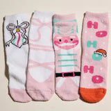 4-in-1 Ho Ho Ho Pink Ribbons Cozy Socks Gift Bundle | Special Christmas Gift Set