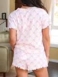 Bow Knot Geometric Print Lettuce Trim Two Piece Lounge Set