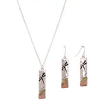 Silver Tri-Tone Rectangle Dragonfly Necklace Set