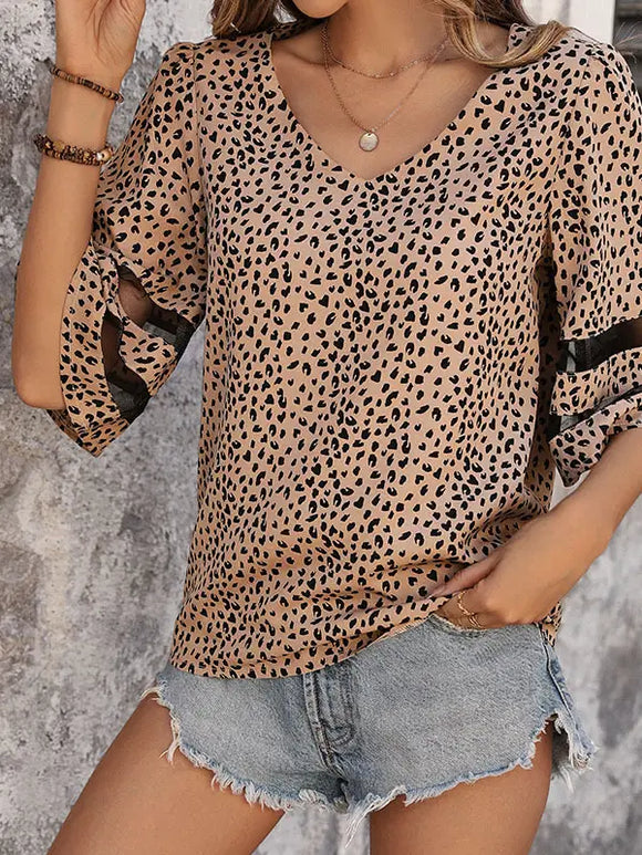 New T-Shirt Mesh Polka Dots Print Blouse