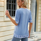 Square Collar Printed Puffy Sleeve Slit SHIRT_