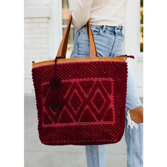 Burgundy Diamond Pattern Tote