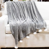 Cozy Pom Pom Throw Gray/White 50x60