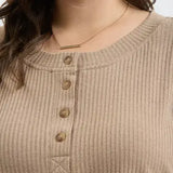 Plus 3/4 Tab Sleeve Henley Knit Top