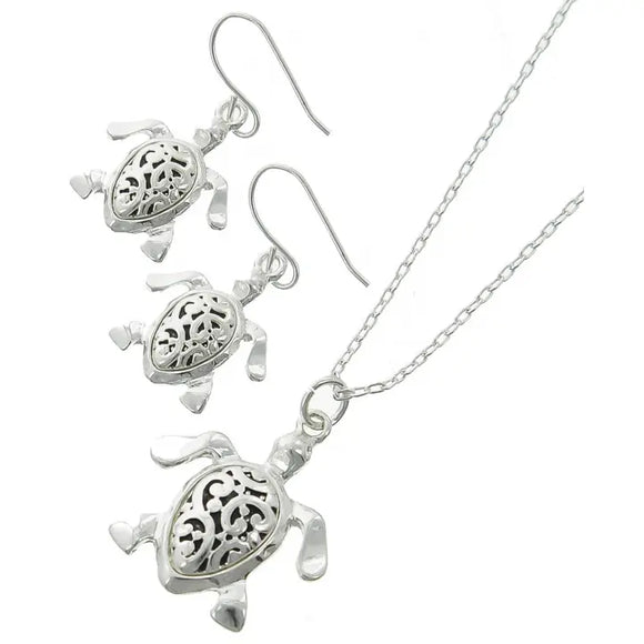 Antique Silver Turtle Metal Necklace Set