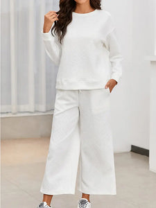 Solid Color Casual Long Sleeved Pants Set