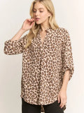 Button Sleeve Collar Animal Urban Rib Top