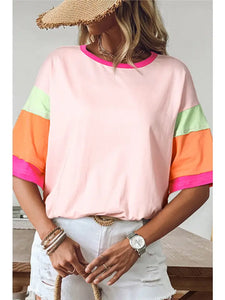 Color Block Stitching Sleeve Round Neck Oversize Top
