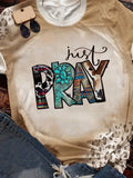 Khaki Just Pray Weatern Fashion Leopard Bleached Tee