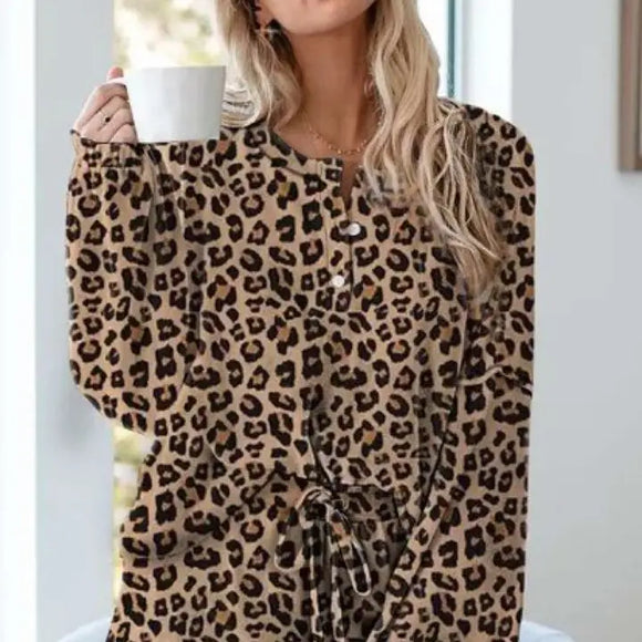 Leopard Tie Dye Knit Pajamas Set