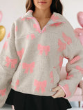 Valentine Bow Sherpa Quarter Zip Baggy Sweatshirt