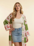 Granny Square Crochet Open-Front Long Cardigan