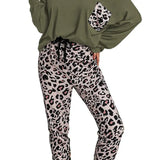 Casual Long Sleeve Leopard Pants Loungewear Set