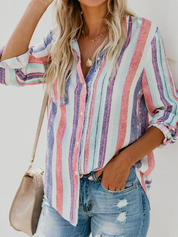 Fashion Contrast Color Striped Fashion Shirt