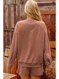 Fashion-W Sequin Coffee Loose Fit Sweatshirt and Shorts Set