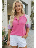 66 Twisted Rib Color Block Henley Top