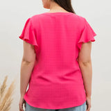 Plus Grid Print Split Neck Ladder Lace Trim Blouse