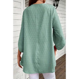 Solid Swiss Dot Round Neck Loose Button Trim Top