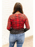Plus Size Red Black Aztec Bootstitch Printed Long Sleeve Top