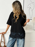 Black Lace Trim Soft Lightweight Relaxed Fit Top
