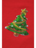 Fashion-W Sequined Christmas Tree Crewneck T Shirt