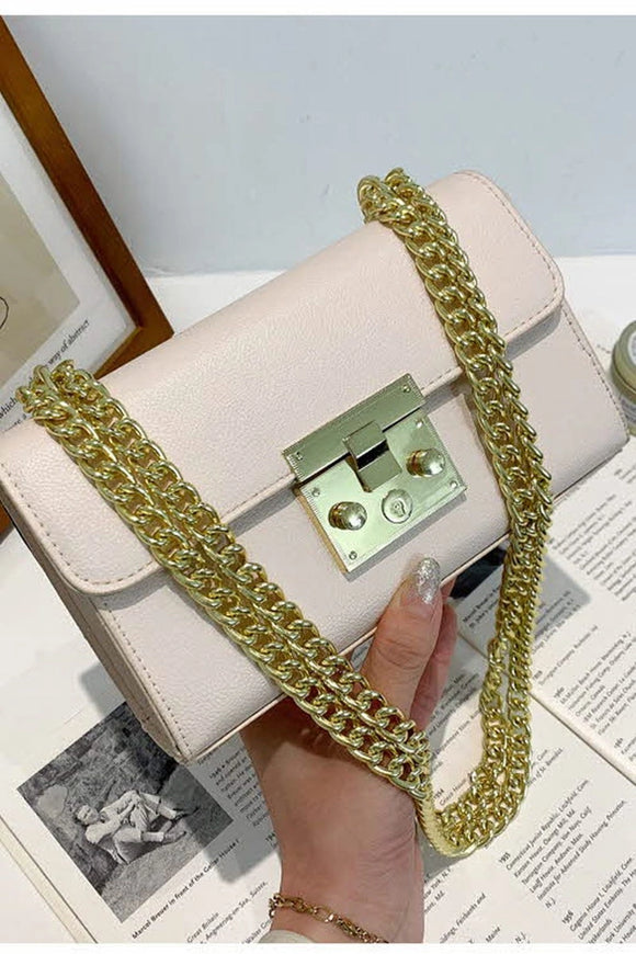 Solid Color Lock Shoulder BAG