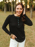 Black Long Sleeve Turquoise Snap Button Henley Top