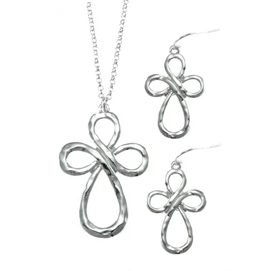 Open Cross Metal Pendant Necklace Set