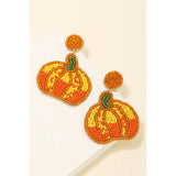 Beaded Pumpkin Halloween Dangle Earrings