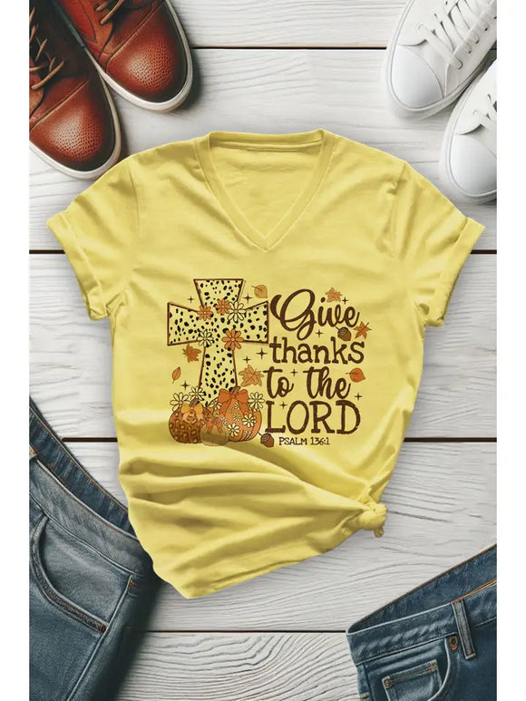 Give Thanks To the Lord Fall Unisex V-Neck Tee