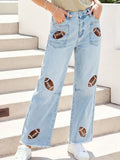 Game Day Sequin Detail High Waist Patchwork Shift Jeans