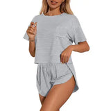 Printed Leopard Stripe Short Sleeve Shorts Pajama Set