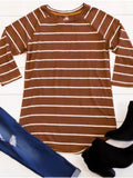 3/4 Sleeve Striped Ella Tunic-Brick Brown