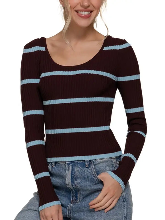 Scoop Neck Neck Stripe Sweater Top