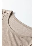 PRETTY BASH Solid Lace Embroidered Patch Short Sleeve Tee