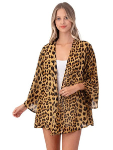 Women's Leopard Kimono Style Chiffon Cardigan Cover Up