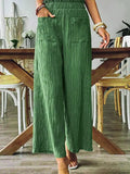 Green High Waist Pockets Smocked Pants