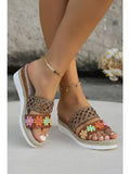 Western / Floral Print Braided Details Wedge Slippers