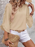 Round Neck Lace Irregular Seven Quarter Sleeve Top