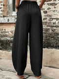 Plain Elastic Waist Pockets Wide Leg pant