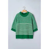 Stripe 3/4 Draped Sleeve Slouchy Sweater