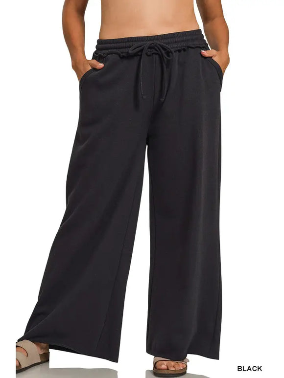 Plus Fleece Exposed Seam Wide Leg Sweatpants