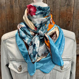 35X35" Aqua and Orange Floral Wild Rag / Scarf