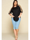 Plus Size Animal Print Sleeve Casual Top