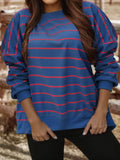 Stripe Overlap Detail Drop Shoulder Pullover Sweatshirt