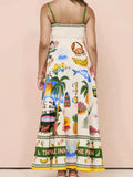 Tropical Summer Print Square Neck Maxi Slip Dress